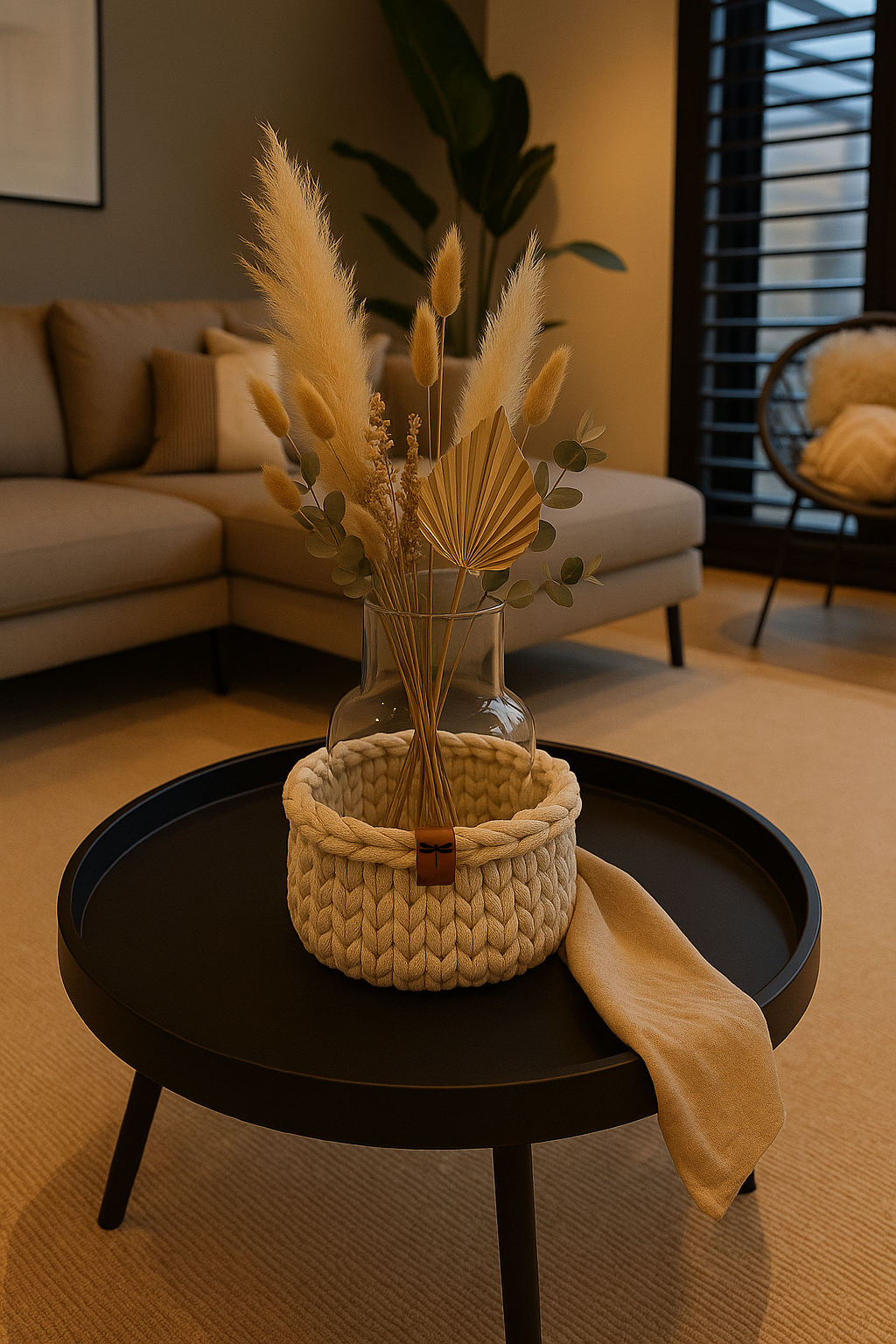 Glasvase mit Baumwoll-Körbchen | Seelenwerk Wallerfangen