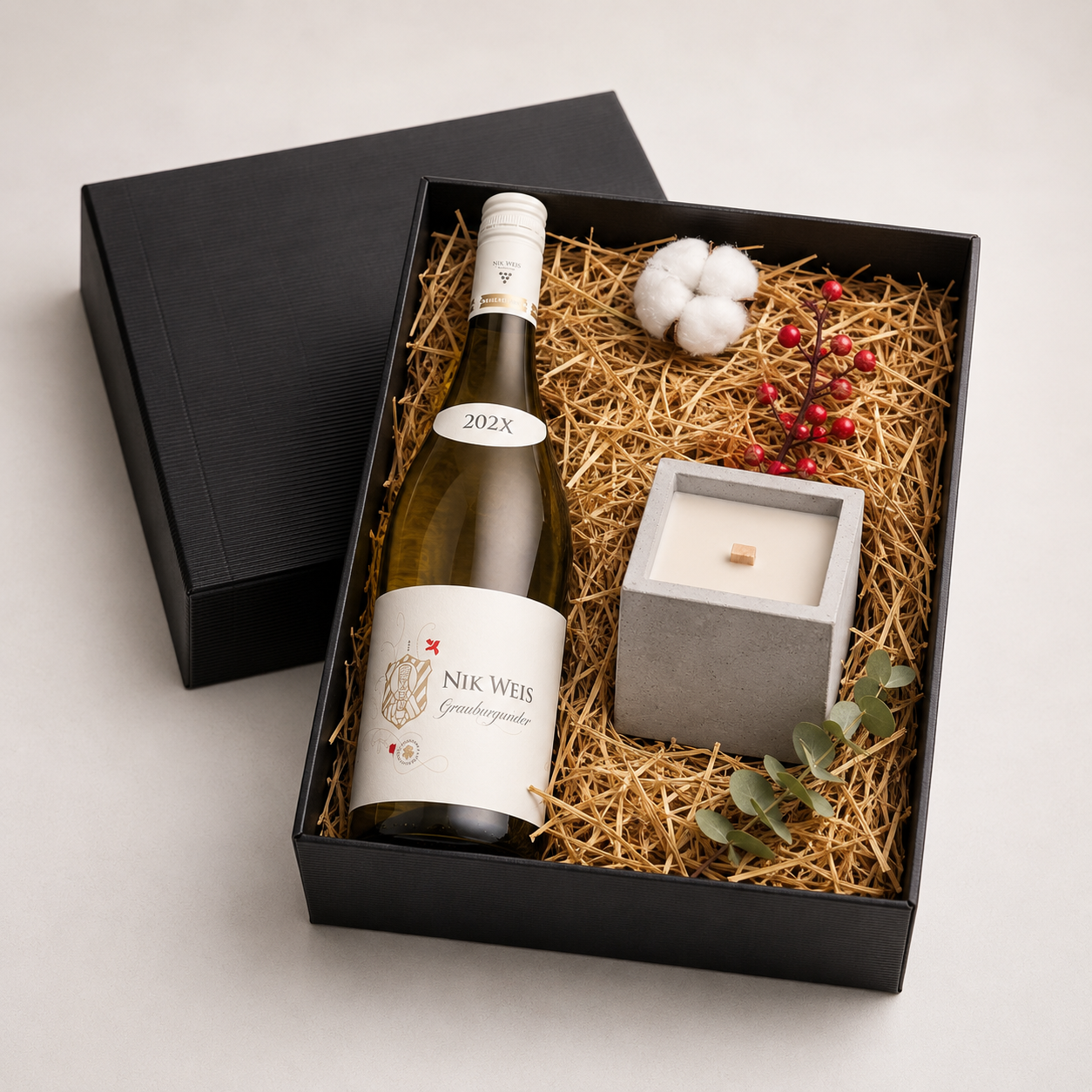 Geschenkbox Kerze & Wein